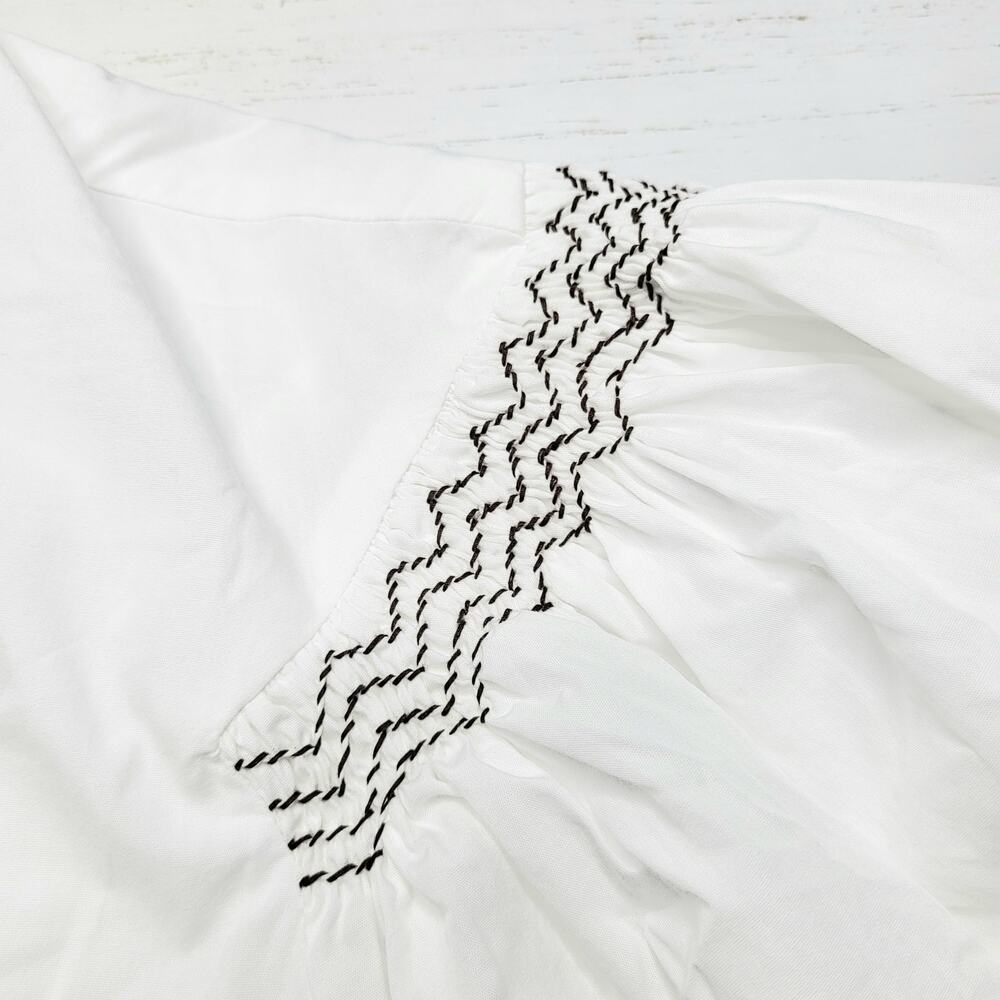 Madewell Embroidered Poplin Balloon Sleeve Top White Crewneck Cotton Zig Zag XL - Picture 7 of 10